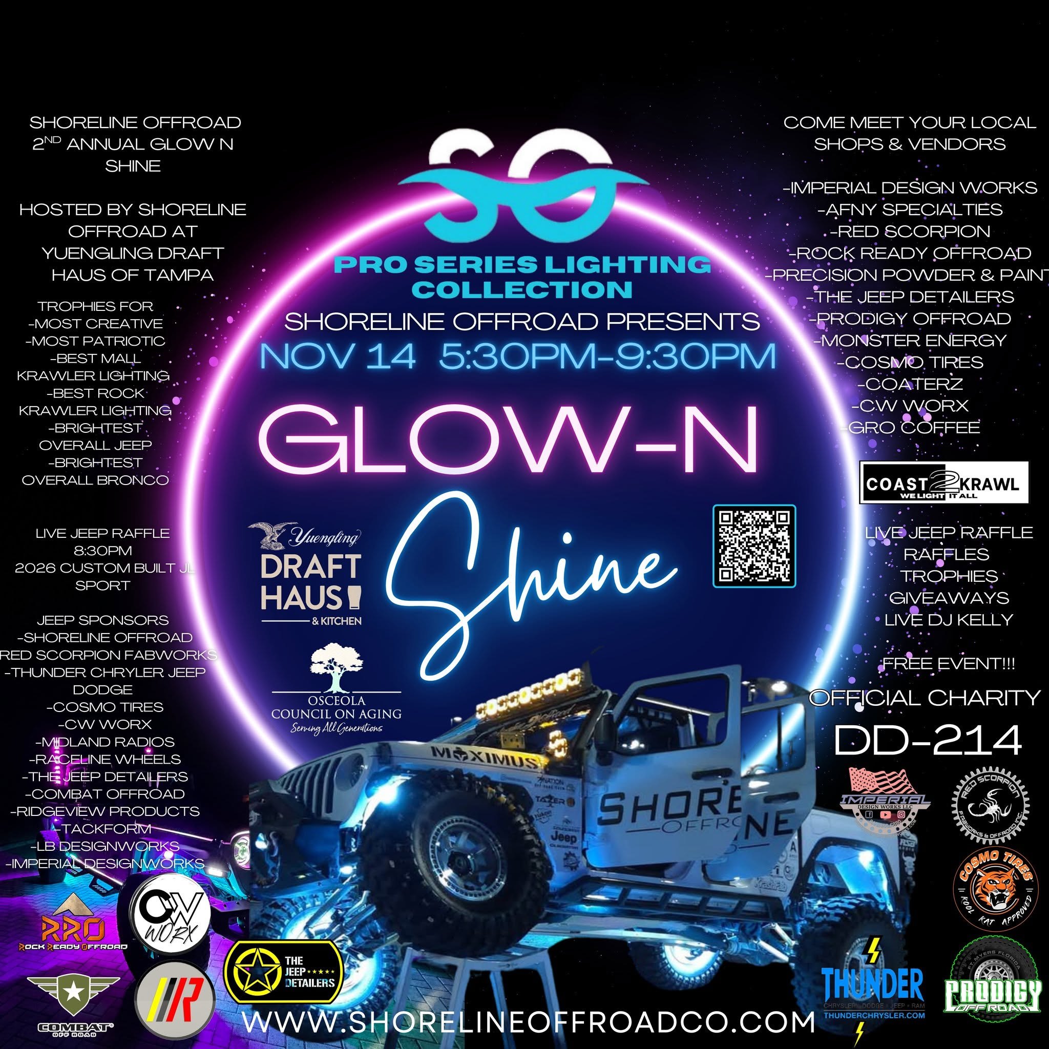Shoreline Offroad Glow-N-Shine event flyer, November 14, 2026, 5:30 to 9:30 PM